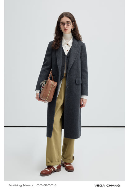 Alpaca Blend Layered Look Midi Wool Coat