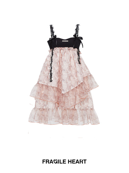 Floral Ruffled Babydoll Dress With Lace Straps