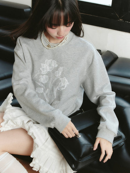 Lace Flower Embroidery Relax Fit Sweatshirt