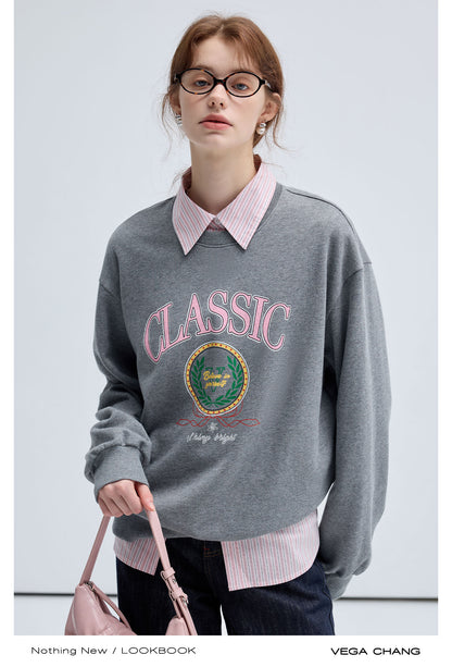 Preppy College Style Round Neck Sweatshirt