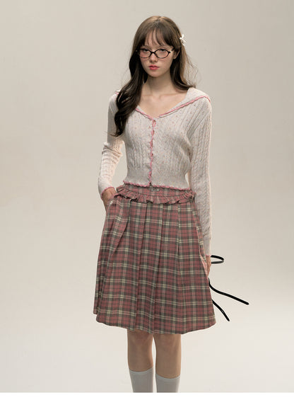 Plaid A-Line Pleated Skirt With Frilled Waist