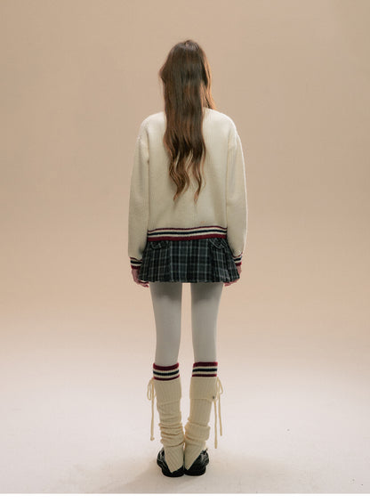 Varsity-Inspired Frilled Cardigan And Leg Warmers