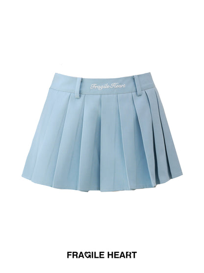 Embroidered Waistband Pleated A-Line Mini Skirt