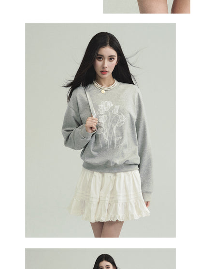 Lace Flower Embroidery Relax Fit Sweatshirt