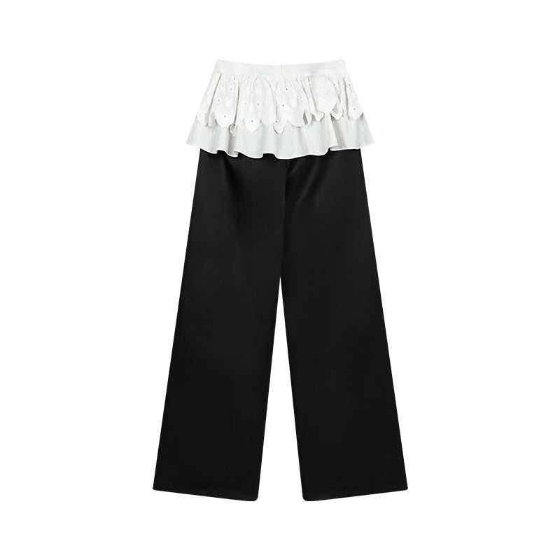 Frilled Lace Waist Straight Leg Trousers