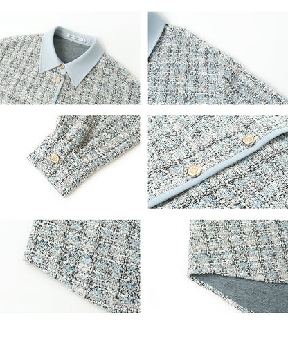 Straight Loose Fit Long Sleeved Tweed Shirt