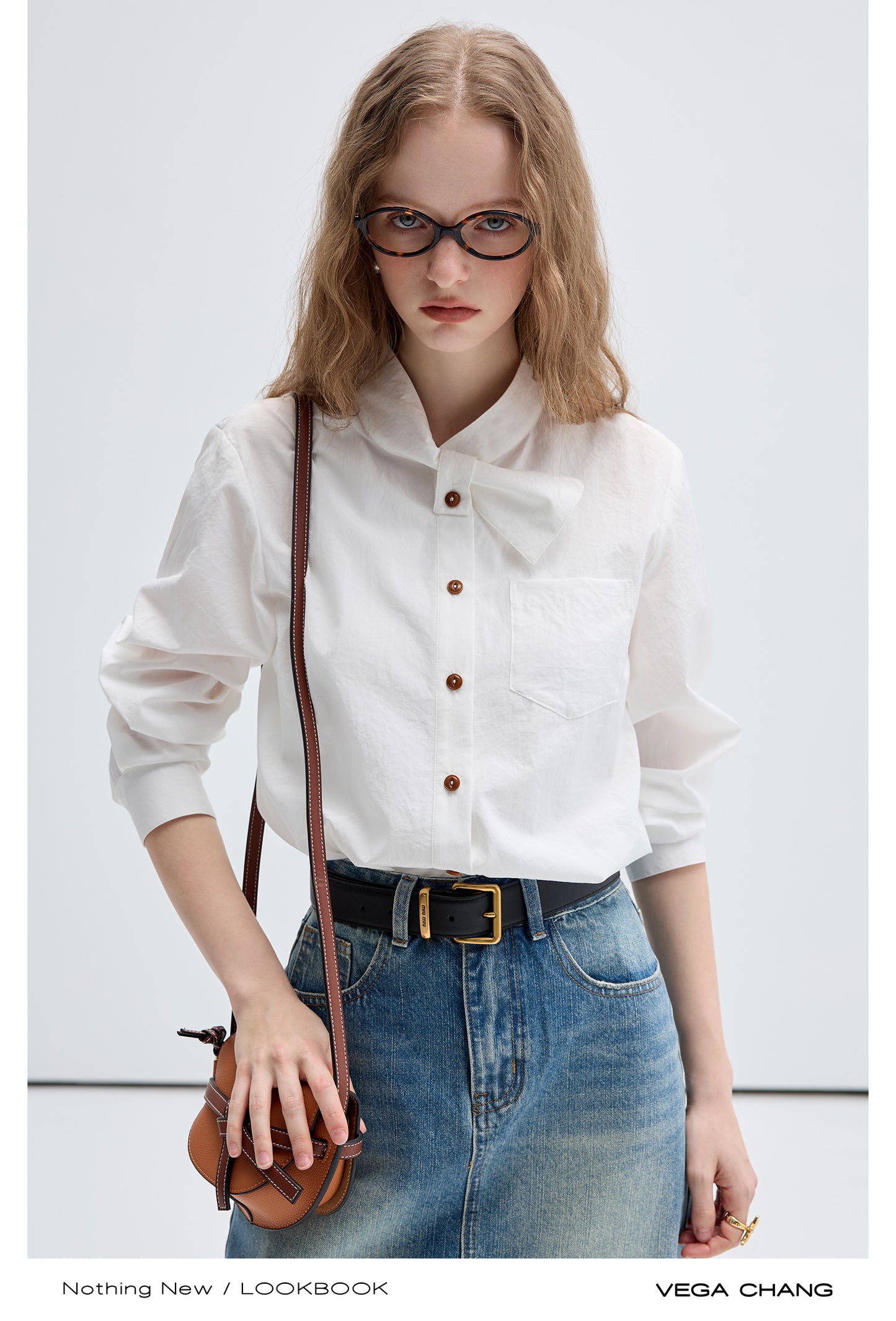 Asymmetric Bow Tie Wrinkle Textured Chic Shirt