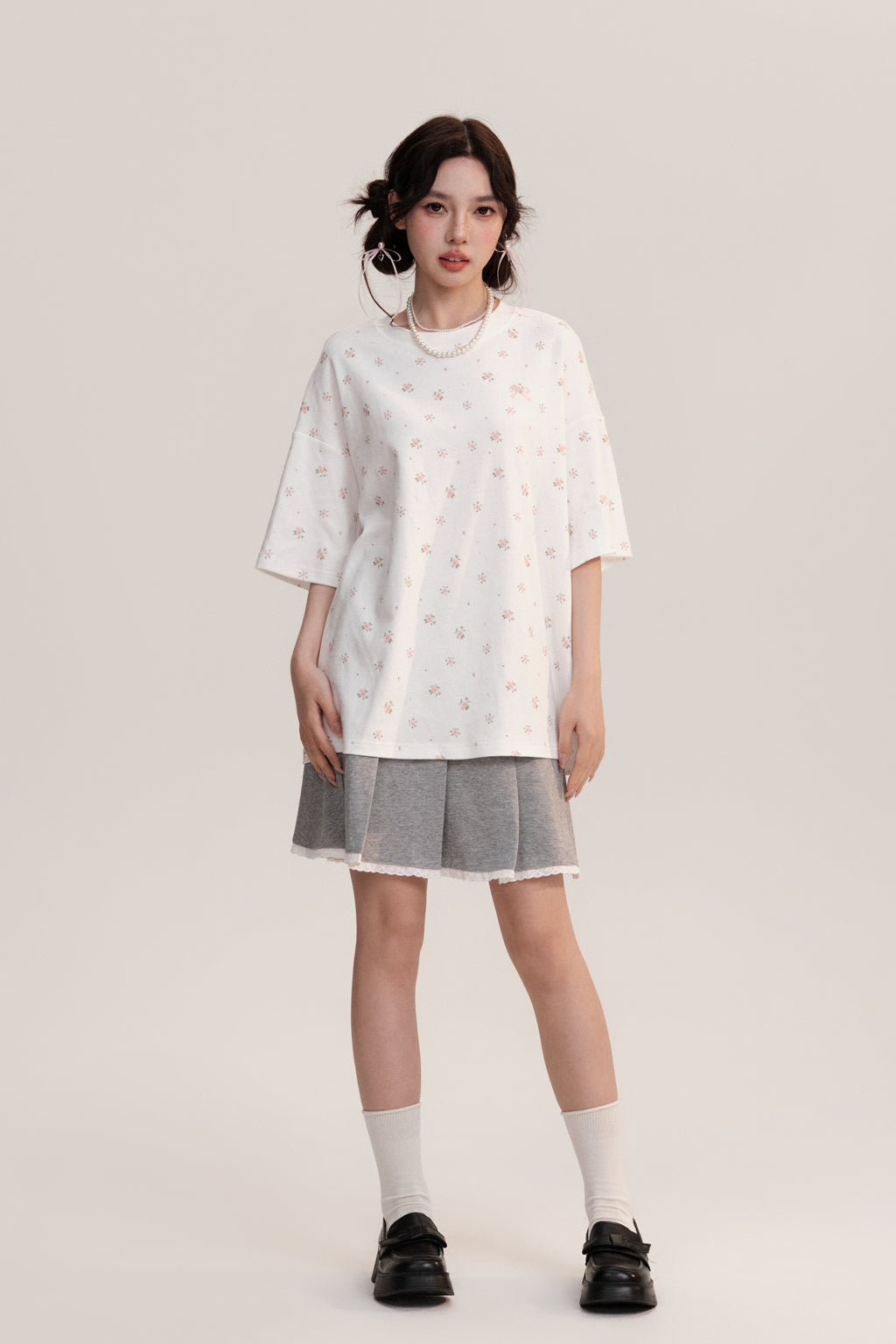 Oversized Floral Patterned Cotton T-Shirt