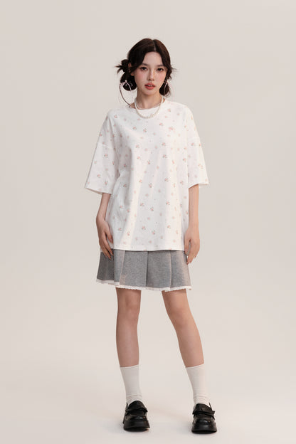 Oversized Floral Patterned Cotton T-Shirt