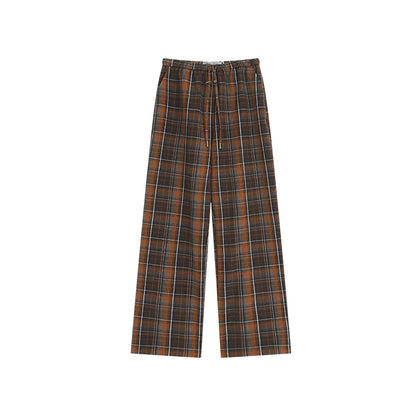 Plaid Elastic Waist Wide-Leg Cotton Pants