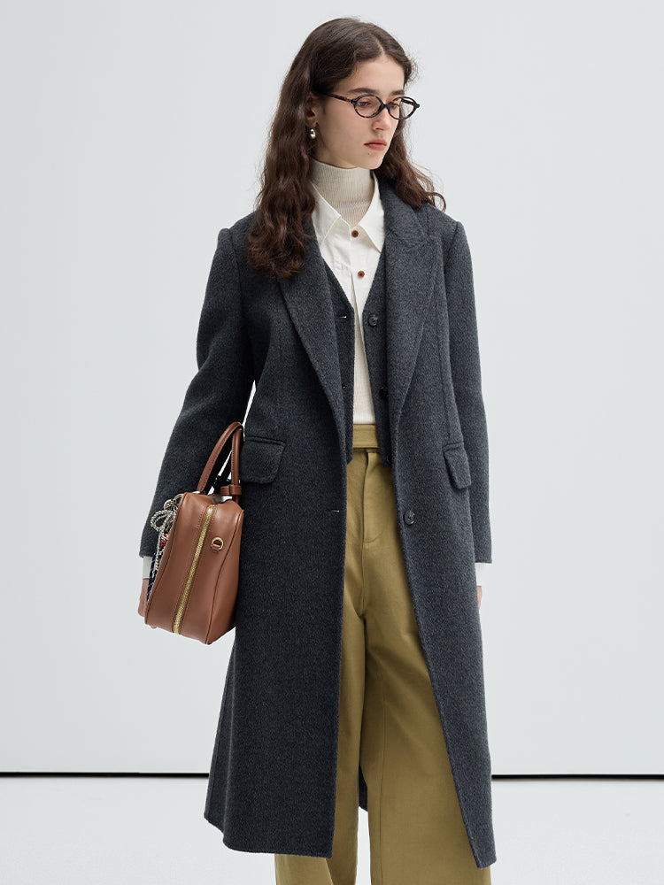 Alpaca Blend Layered Look Midi Wool Coat