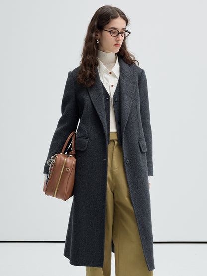 Alpaca Blend Layered Look Midi Wool Coat