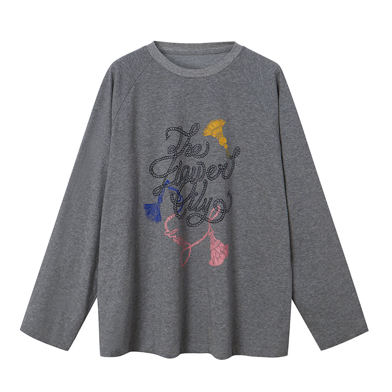 Relax Fit Hemp Rope Letter Print Raglan T-Shirt