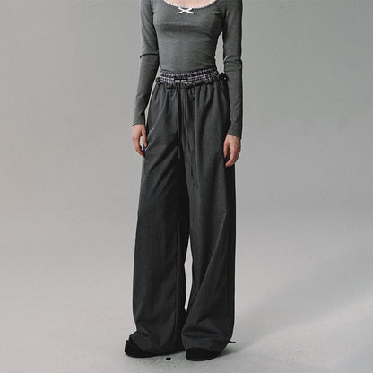 Drawstring Waist Wide-Leg Straight Pants