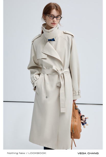 Stand Collar Double Breasted Long Trench Coat