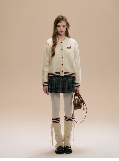 Letter Embroidered Plaid Wool-Blend Pleated Skirt