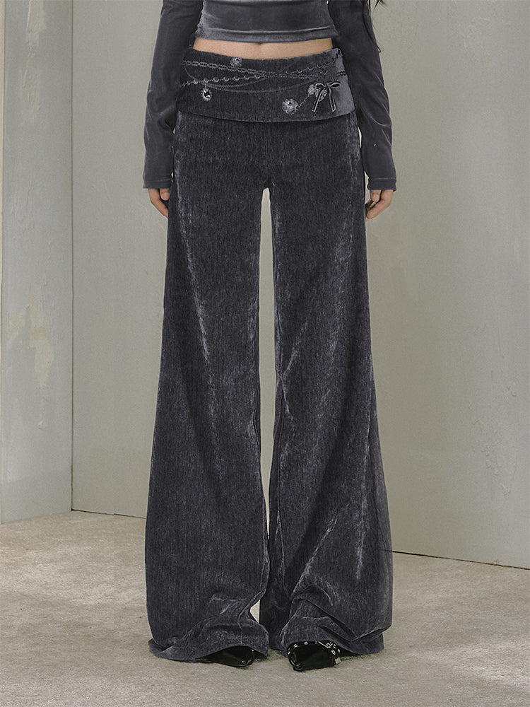 Printed Waist Wide-Leg Velvet Chenille Pants