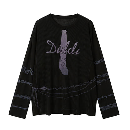 Breathable Semi-Sheer Oversize Tie Print T-Shirt