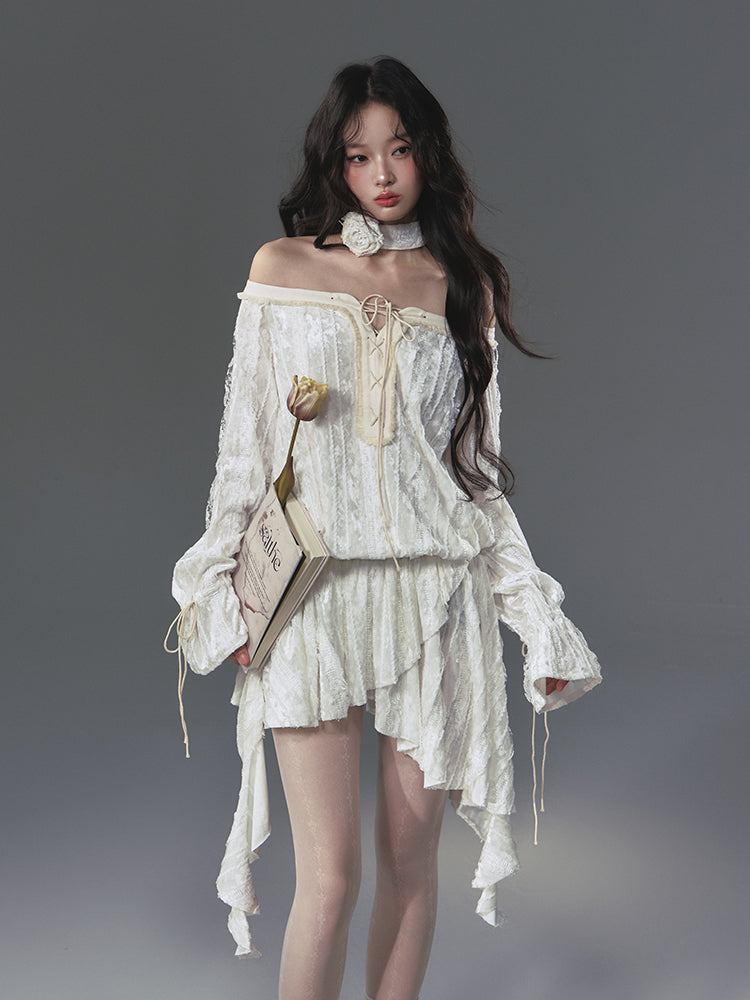 Off Shoulder Asymmetric Lace-Up Textured Dress – MILL MINORITY