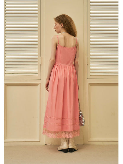 Elegant Summer Camisole Long Dress With Lace Details