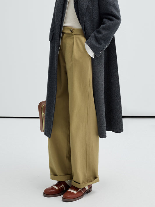 Belted Wide Leg Cotton Slacks