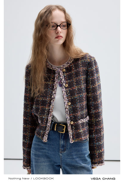 Braided Trim Grid Short Tweed Jacket