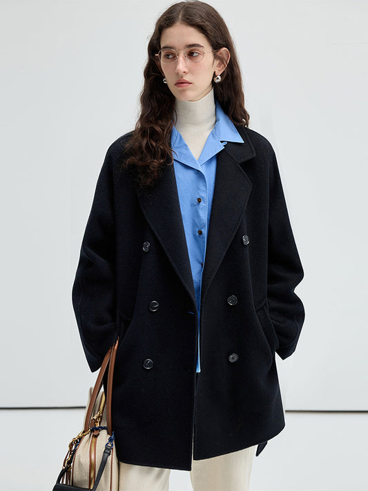 Slouchy Double-Breasted Wool Pea Coat