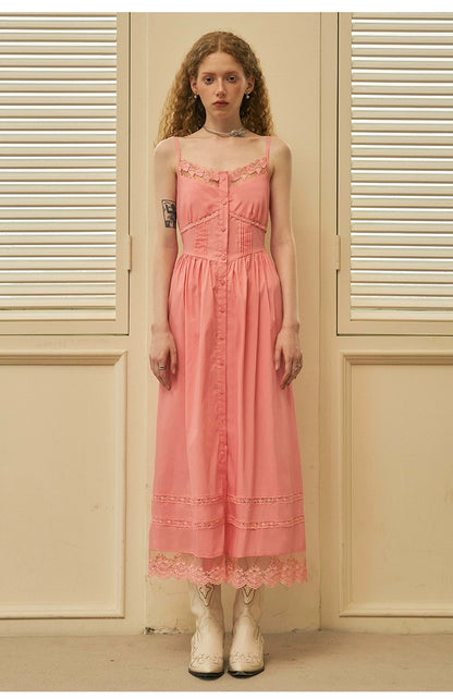 Elegant Summer Camisole Long Dress With Lace Details