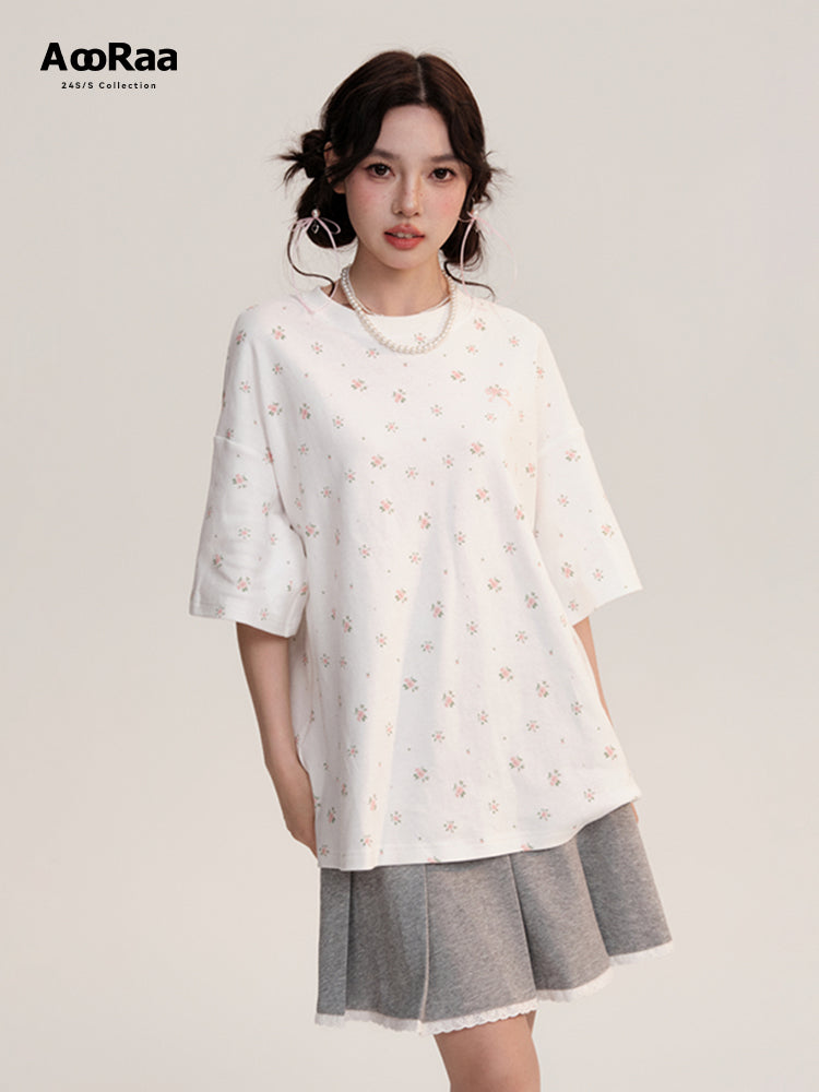 Oversized Floral Patterned Cotton T-Shirt