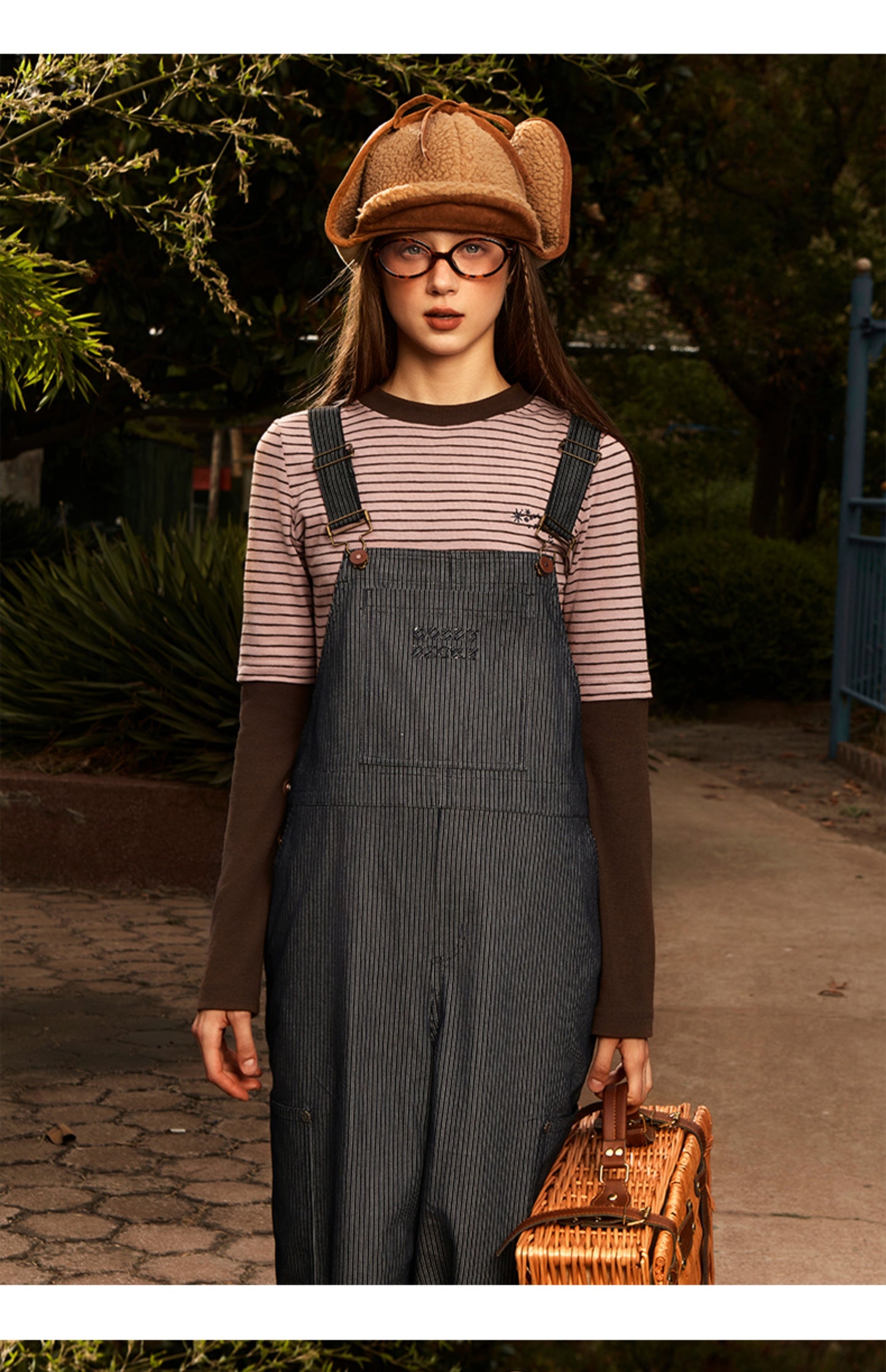 Striped Cropped Wide-Leg Denim Overalls