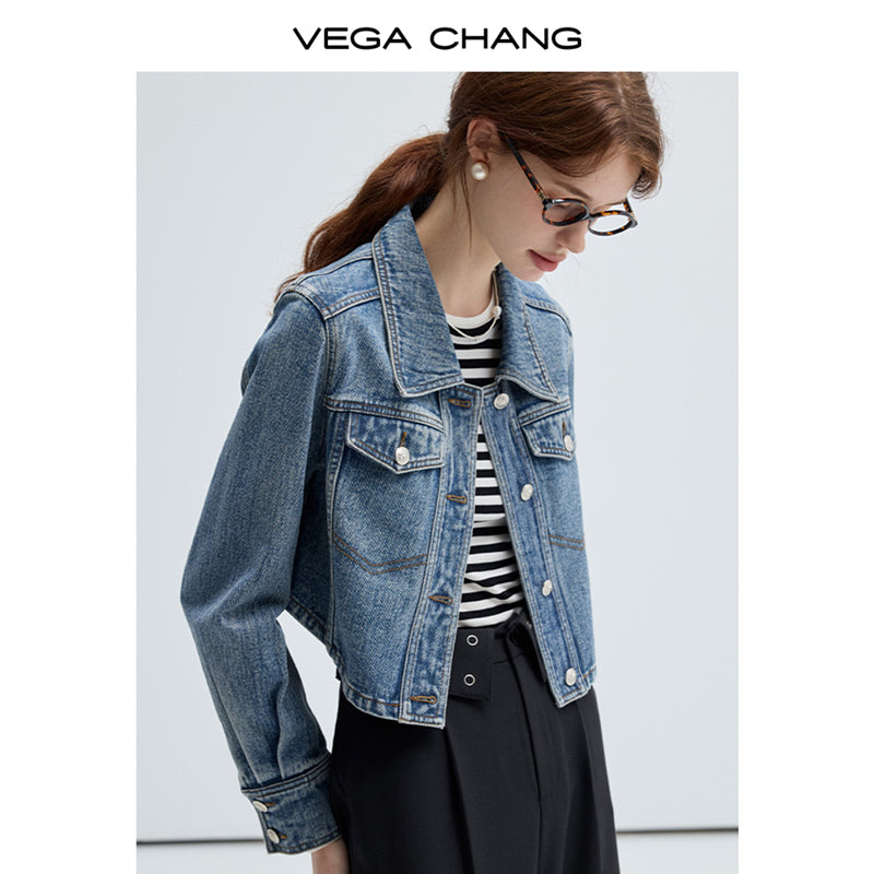 Cropped Classic Washed Denim Jacket