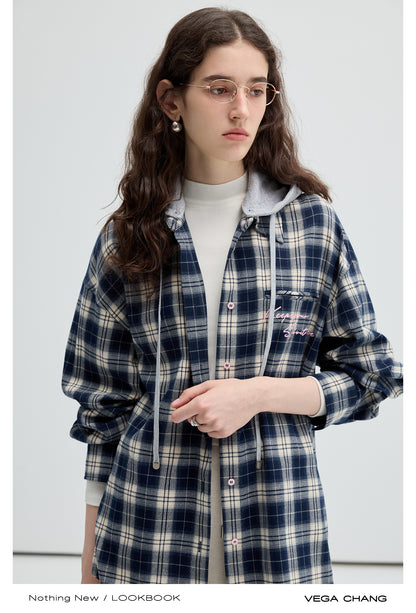 Embroidered Plaid Shirt With Removable Hood