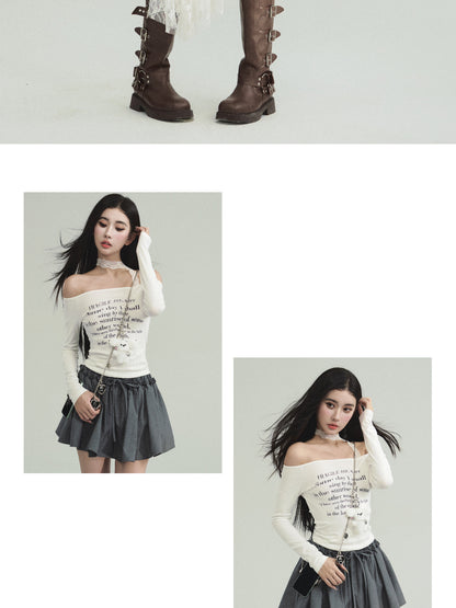 Letter Print Top, Draped Mini Skirt, Lace Skirt