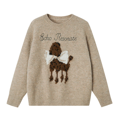 Wool Blend Dog And Bow Knit Pullover