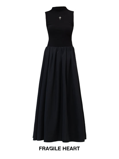 Knitted Sleeveless High Neck Long Dress With Cross Charm