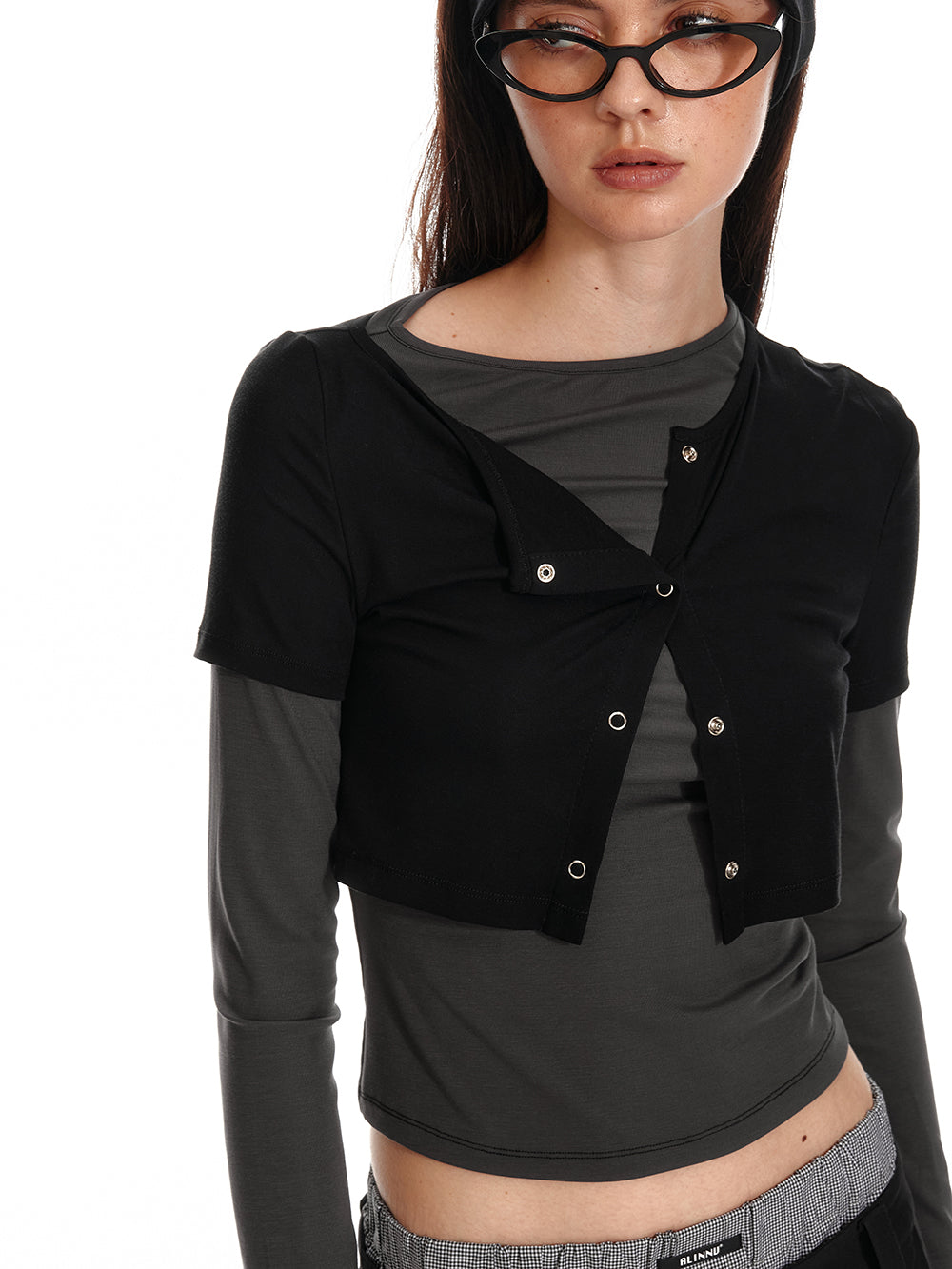 Layered Look Snap Buttoned Fitted Top