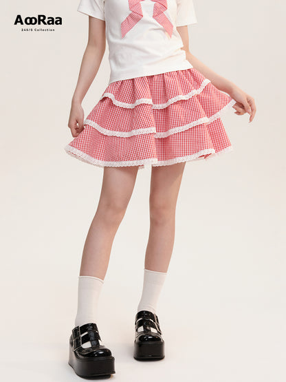 High Waist Checkered Tiered Short Skirt