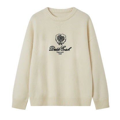 Round Neck Embroidered Badge Knit Sweater