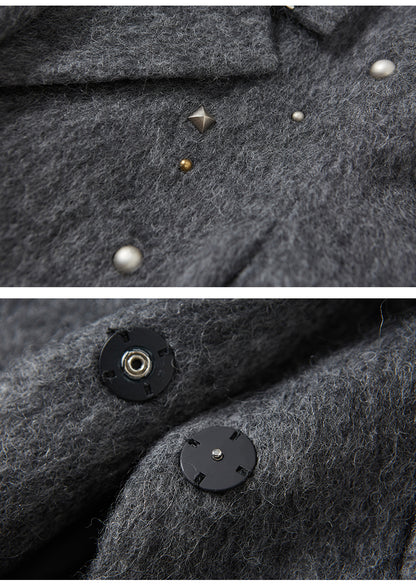 Shoulder-Padded Wool Blend Studded Jacket