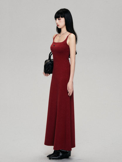 Sleeveless Zip-Up Long Fitted Knit Dress