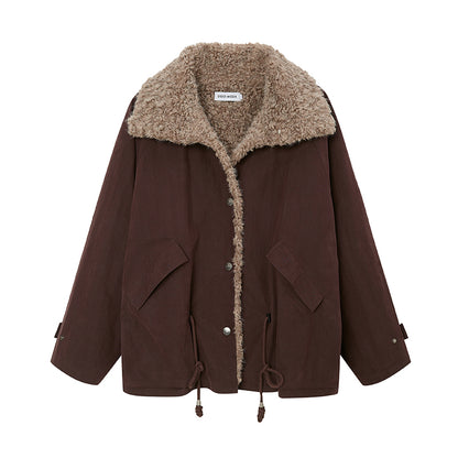 Drawstring Waist Faux Fur Lined Jacket