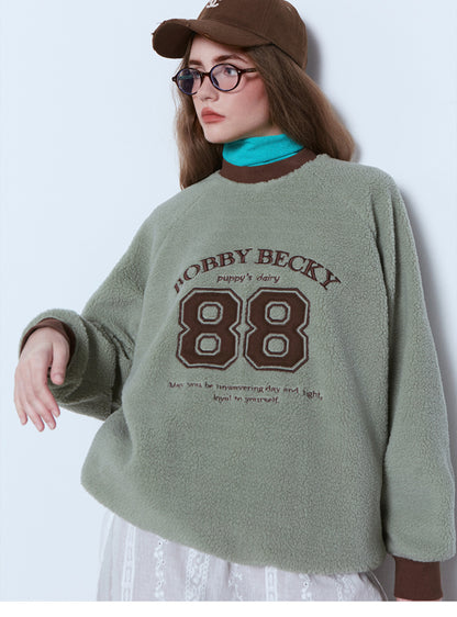 Embroidered Fleece Sweatshirt With Drawstring Hem