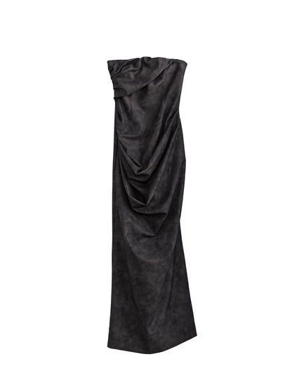 Sculptural Faux Leather Halter Tube Top Dress