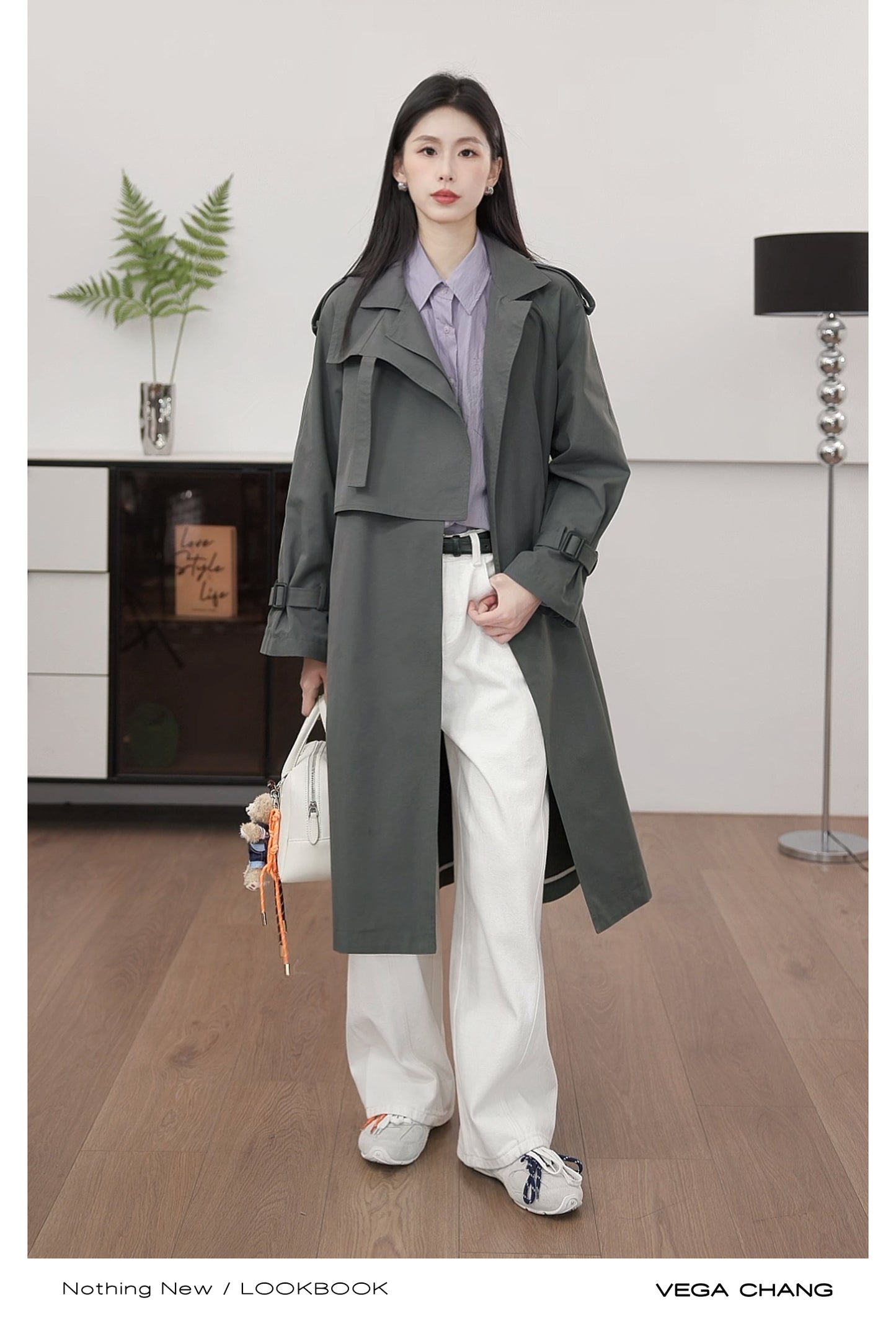 Asymmetrical Design Mid-Length Trench Coat