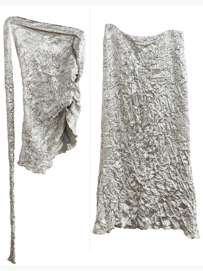 Metallic Satin Wrinkle Textured Top And Skirt Set