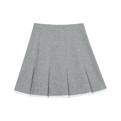 Wide Pleated Frill Hem Lined Zip Up Skirt