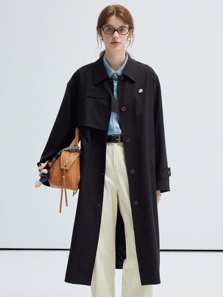 Timeless Belted Long Coat With Gold Button