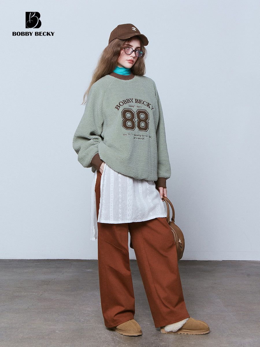 Embroidered Fleece Sweatshirt With Drawstring Hem