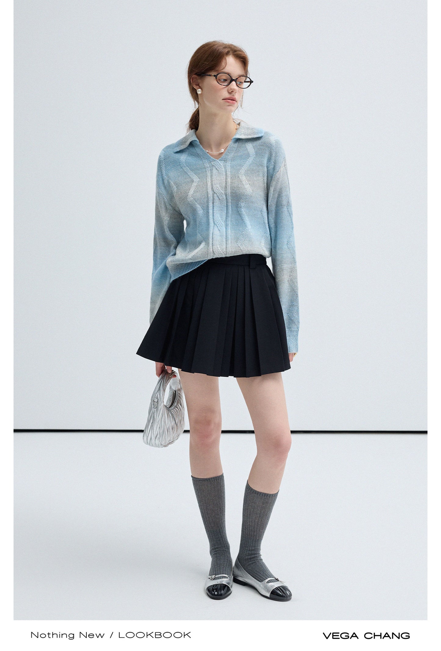 Wool Blend Gradient Color Polo Collar Sweater