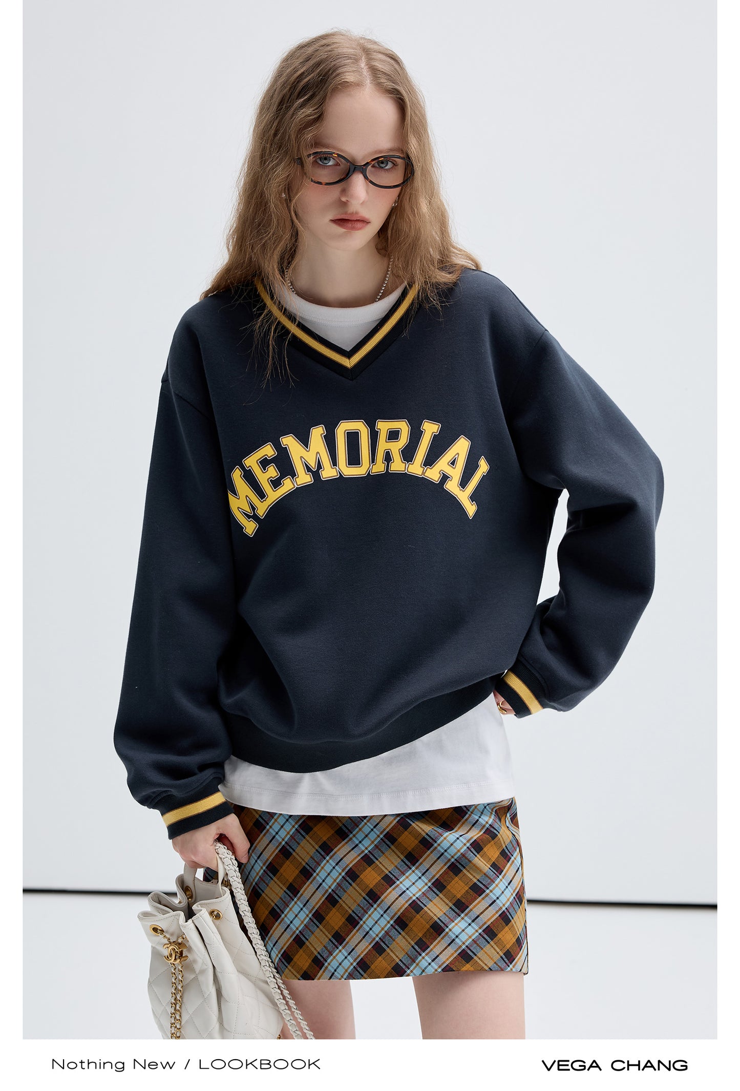 Letter Print Varsity V-Neck Sweatshirt